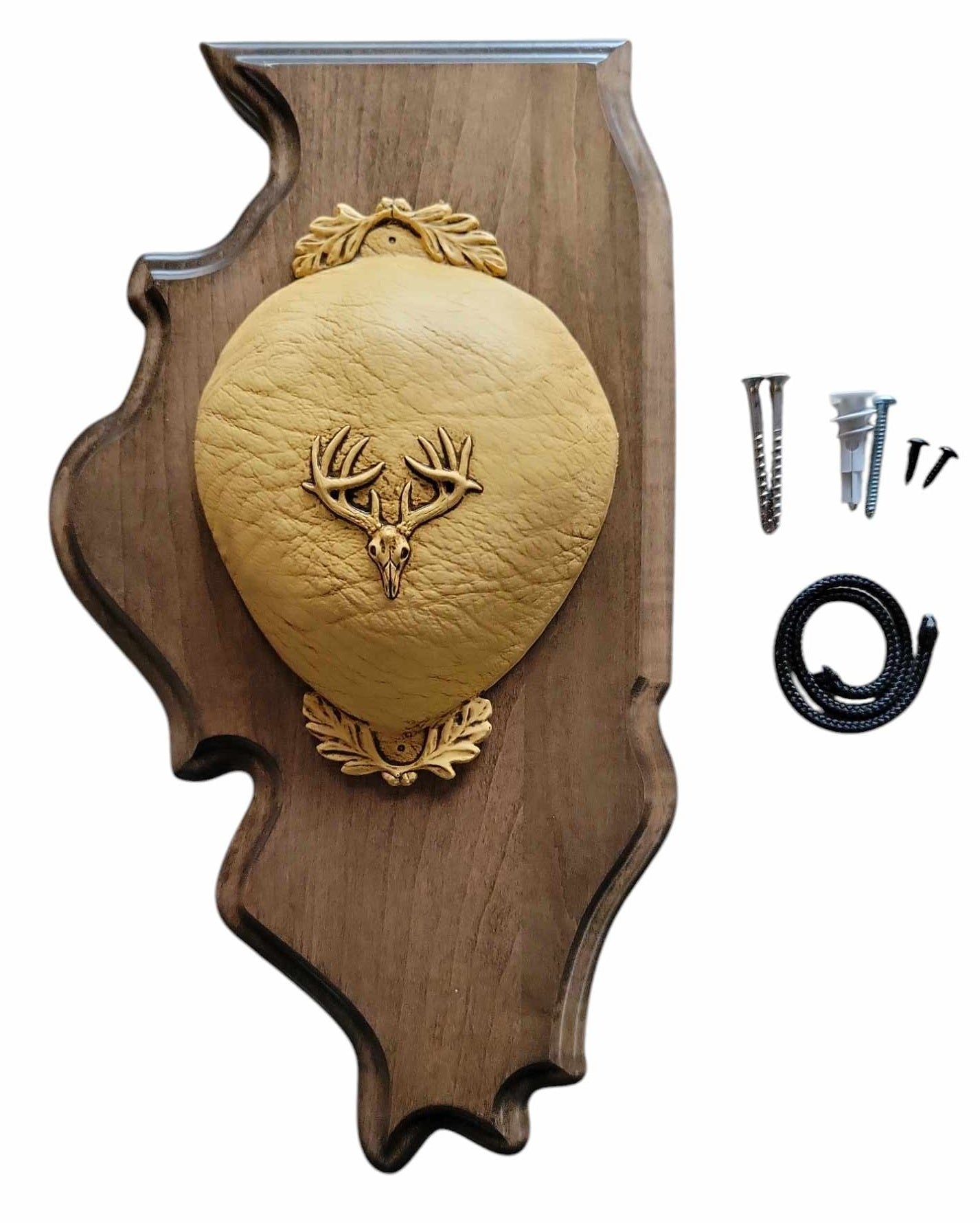 Whitetail Deer Antler Mounting Kit, Solid Wood Plaque, Includes All Mounting Hardware Illinois Walnut Finish - Cauff.com LLC