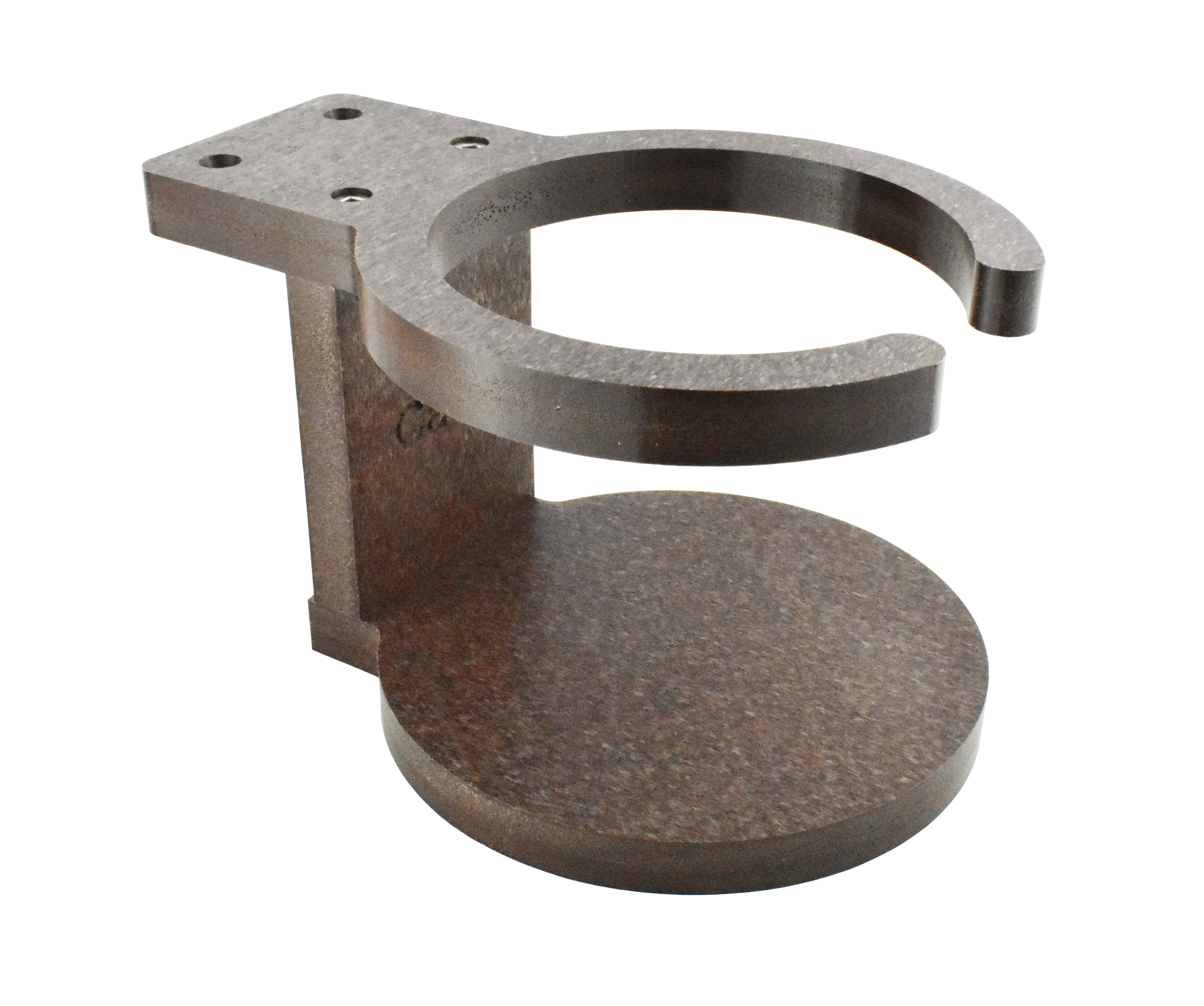 Tudor Brown poly cup holder for Adirondack chair, heavy-duty outdoor drink holder – front angle view