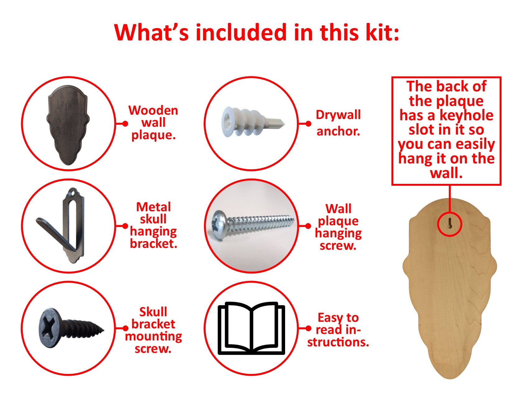 Gray wood deer skull mount face plate with mounting hardware by Cauff for European-style whitetail skulls