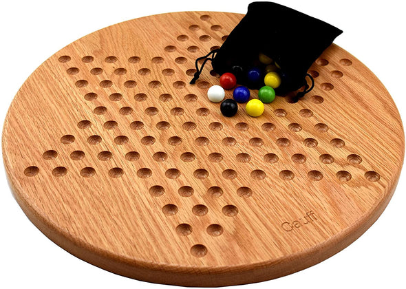 Chinese Checkers Board Game 14 inch Solid Oak Wooden Round - Cauff.com LLC