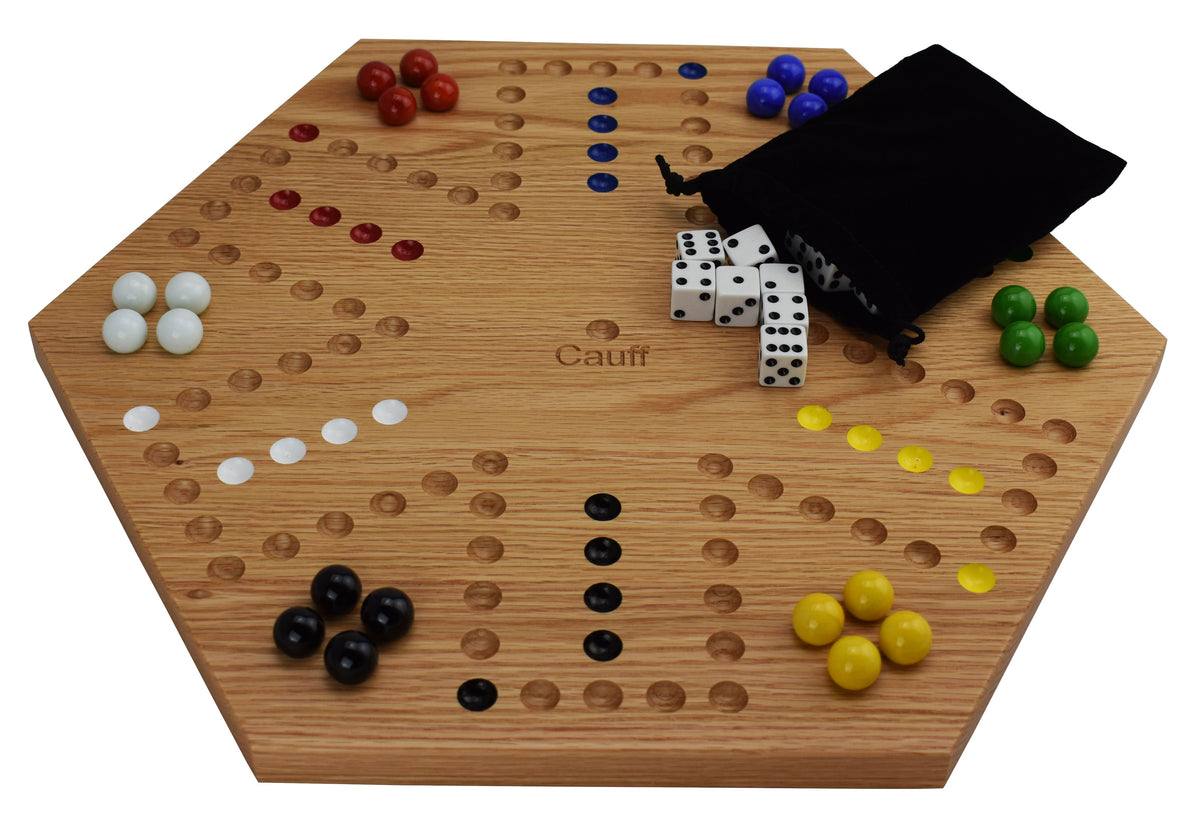 16 inch solid oak hexagon marble board game hand painted β CauffLLC