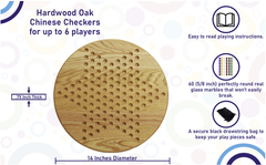 Chinese Checkers Board Game 14 inch Solid Oak Wooden Round - Cauff.com LLC