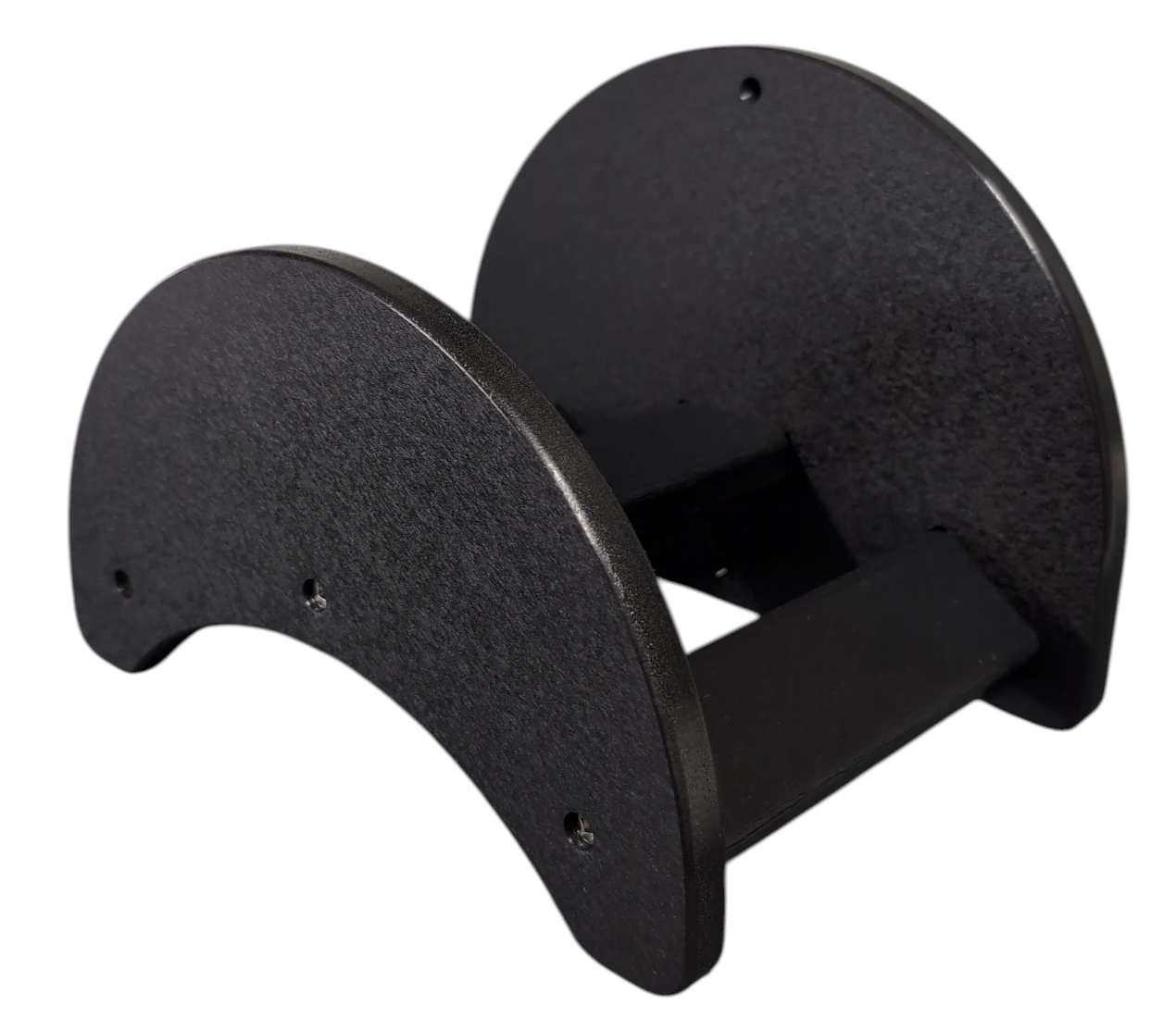 Heavy-duty poly outdoor wall-mount garden hose holder by Cauff, holds up to 150 ft