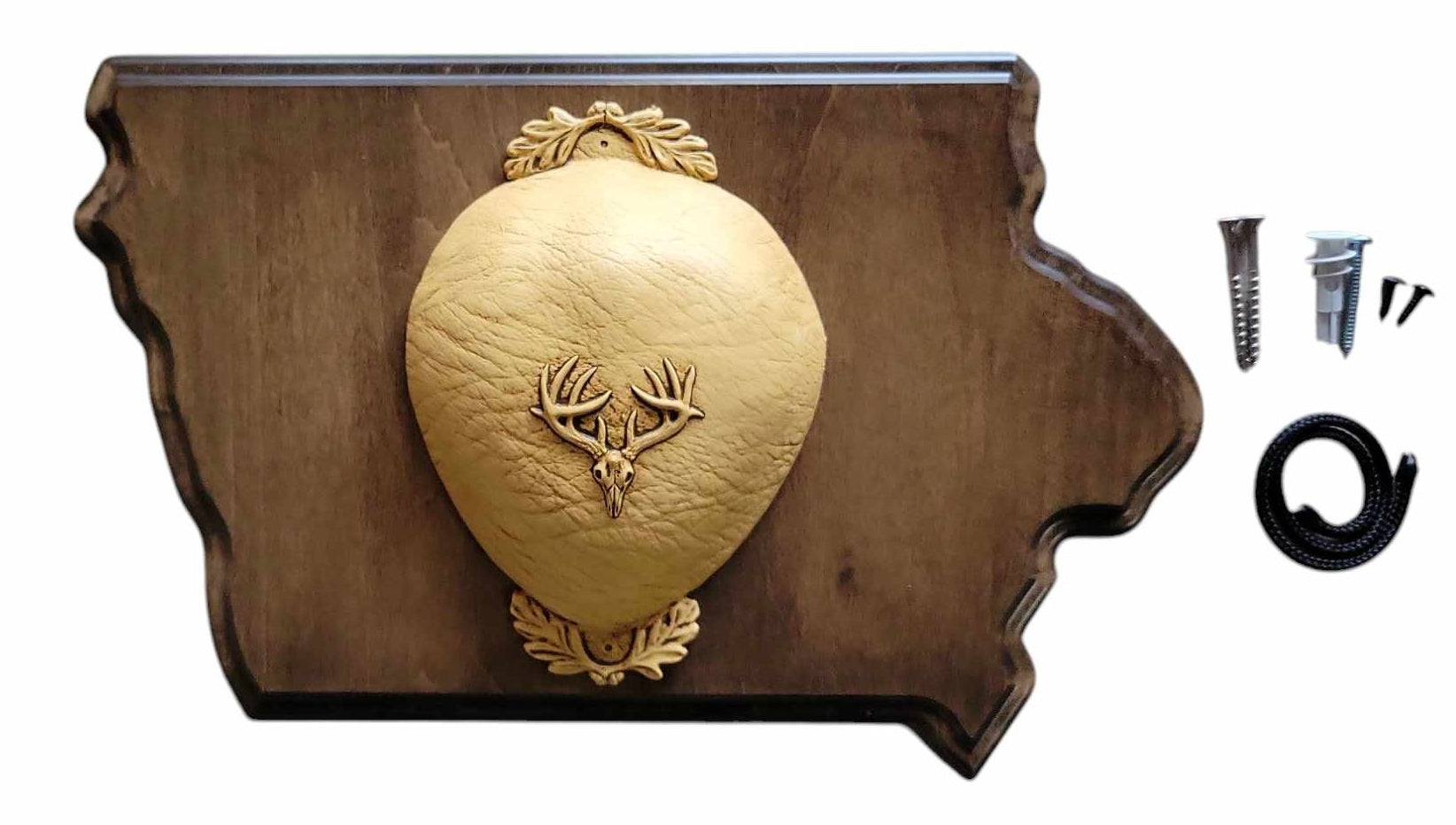 Whitetail Deer Antler Mounting Kit, Solid Wood Plaque, Includes All Mounting Hardware Iowa Walnut Finish - Cauff.com LLC