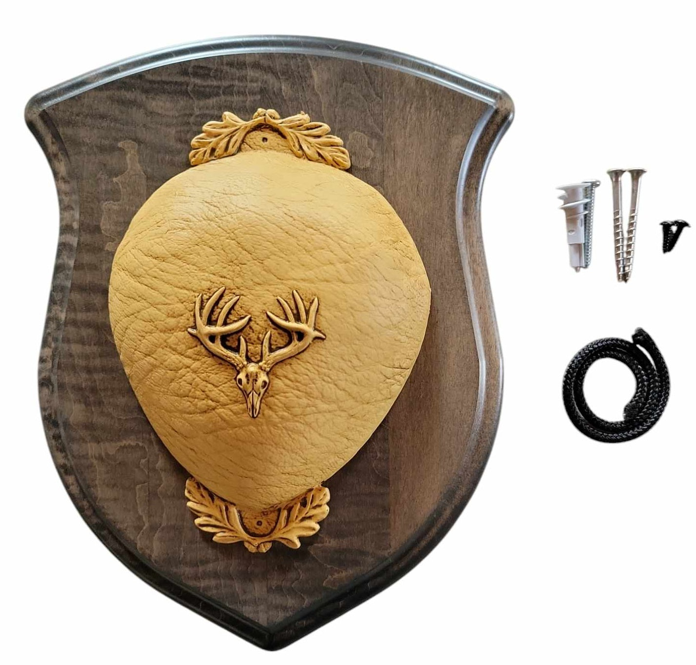 Whitetail Deer Antler Mounting Kit, Solid Wood Plaque, Includes All Mounting Hardware (Gray Crest) - Cauff.com LLC