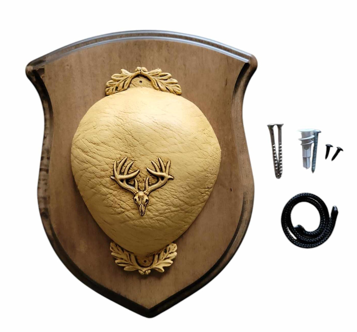 Cauff walnut finished solid-wood deer antler mounting plaque with included hardware for whitetail skull display