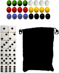 Cauff Wahoo board with glass marbles, dice, and velvet storage bag