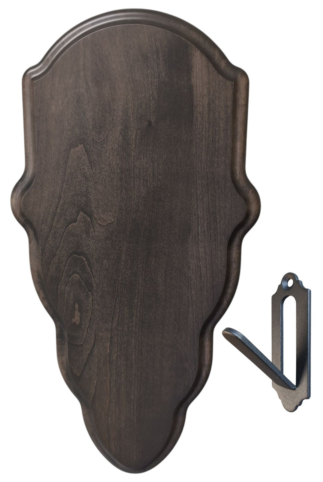 Gray wood deer skull mount face plate with mounting hardware by Cauff for European-style whitetail skulls