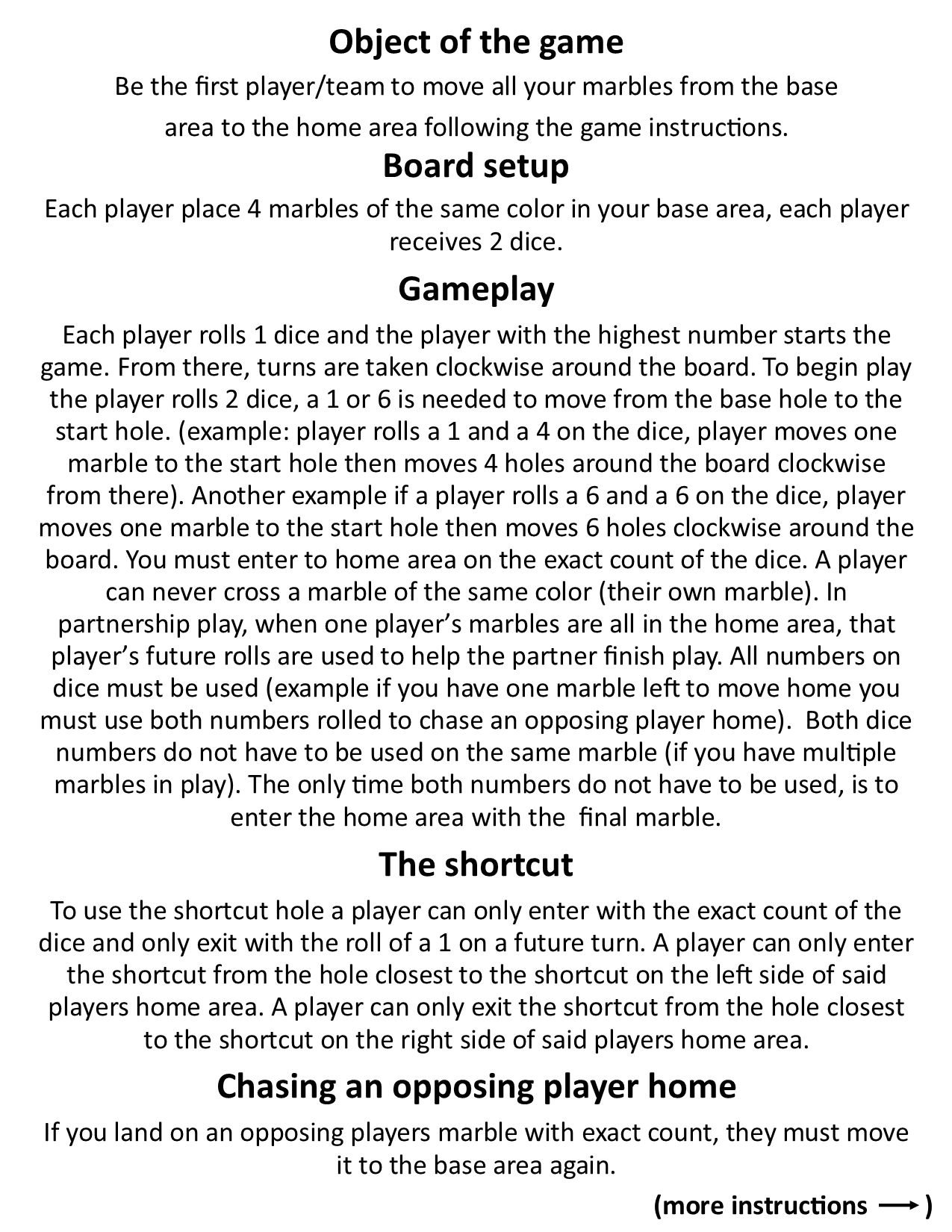 Printed game instructions included with Cauff marble board