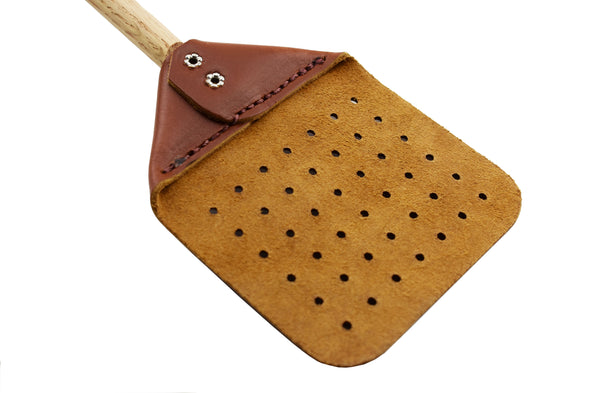 Leather Fly Swatter Wood Handle 18 inch Oak.