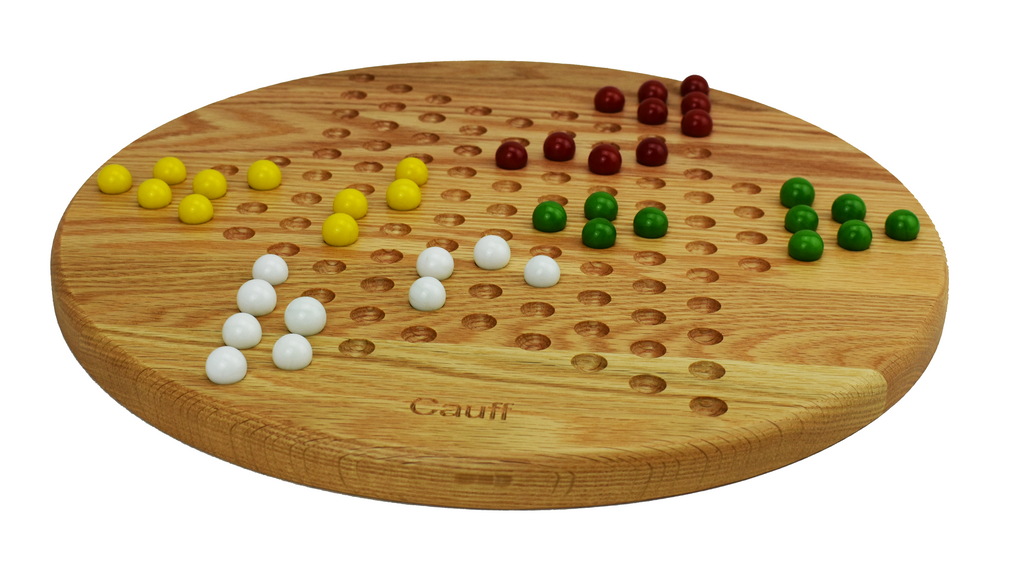 Chinese Checkers Board Game 14 inch Solid Oak Wooden Round - Cauff.com LLC