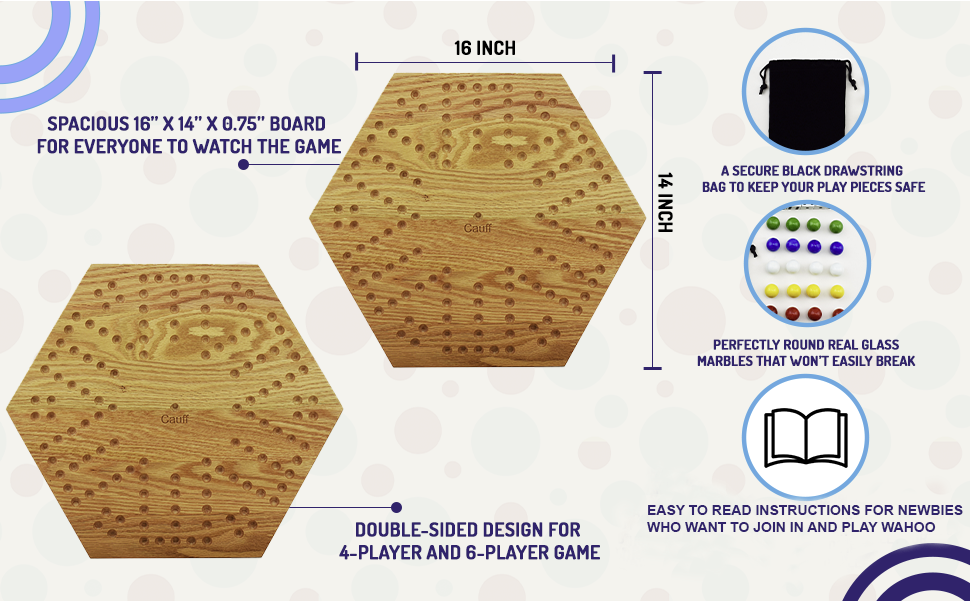 Marble Board Game Wooden 16 inch Solid Oak Double Sided - Cauff.com LLC